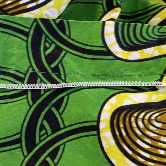 African Wax Print Green Floral Off-Shoulder Dress Handmade One of A Kind - Picture 9 of 11